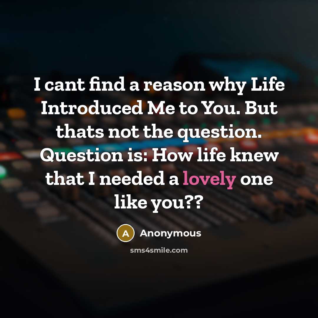 “I cant find a reason why Life Introduced Me to You. But thats not the question. Question is: How life knew that I needed a lovely one like you??” quote by Anonymous