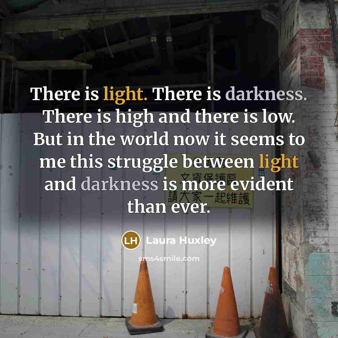 “There is light. There is darkness. There is high and there is low. But in the world now it seems to me this struggle between light and darkness is more evident than ever.” quote by Laura Huxley