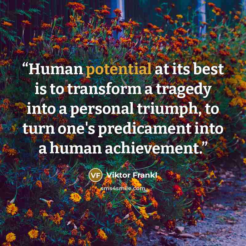 “Human potential at its best is to transform a tragedy into a personal triumph, to turn one's predicament into a human achievement.” quote by Viktor Frankl