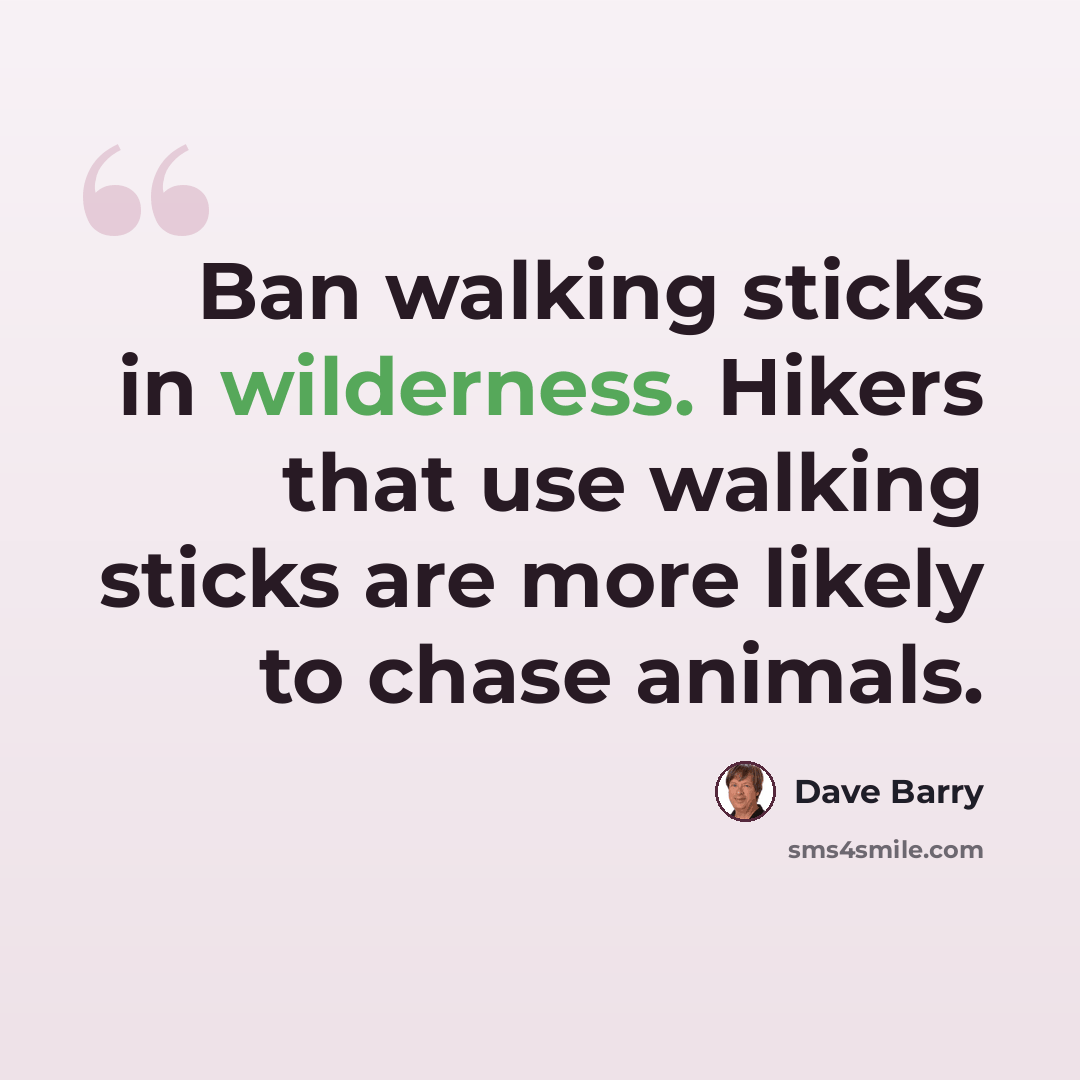“Ban walking sticks in wilderness. Hikers that use walking sticks are more likely to chase animals.” quote by Dave Barry