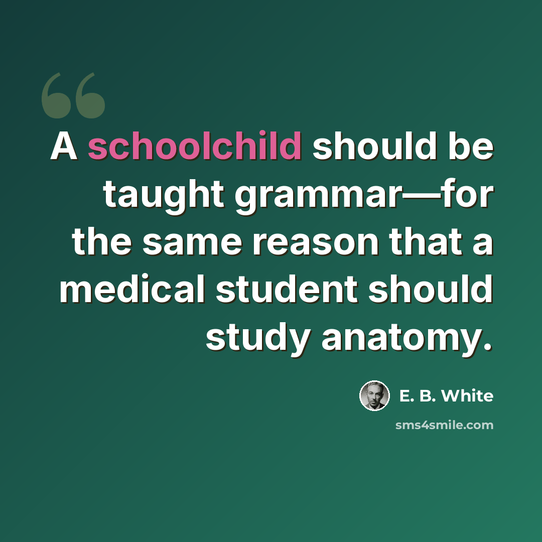 “A schoolchild should be taught grammar—for the same reason that a medical student should study anatomy.” quote by E. B. White