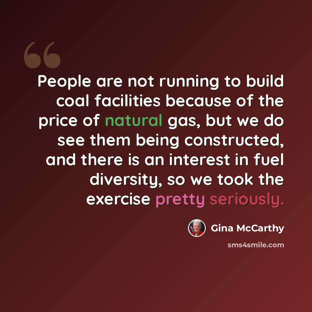 “People are not running to build coal facilities because of the price of natural gas, but we do see them being constructed, and there is an interest in fuel diversity, so we took the exercise pretty seriously.” quote by Gina McCarthy