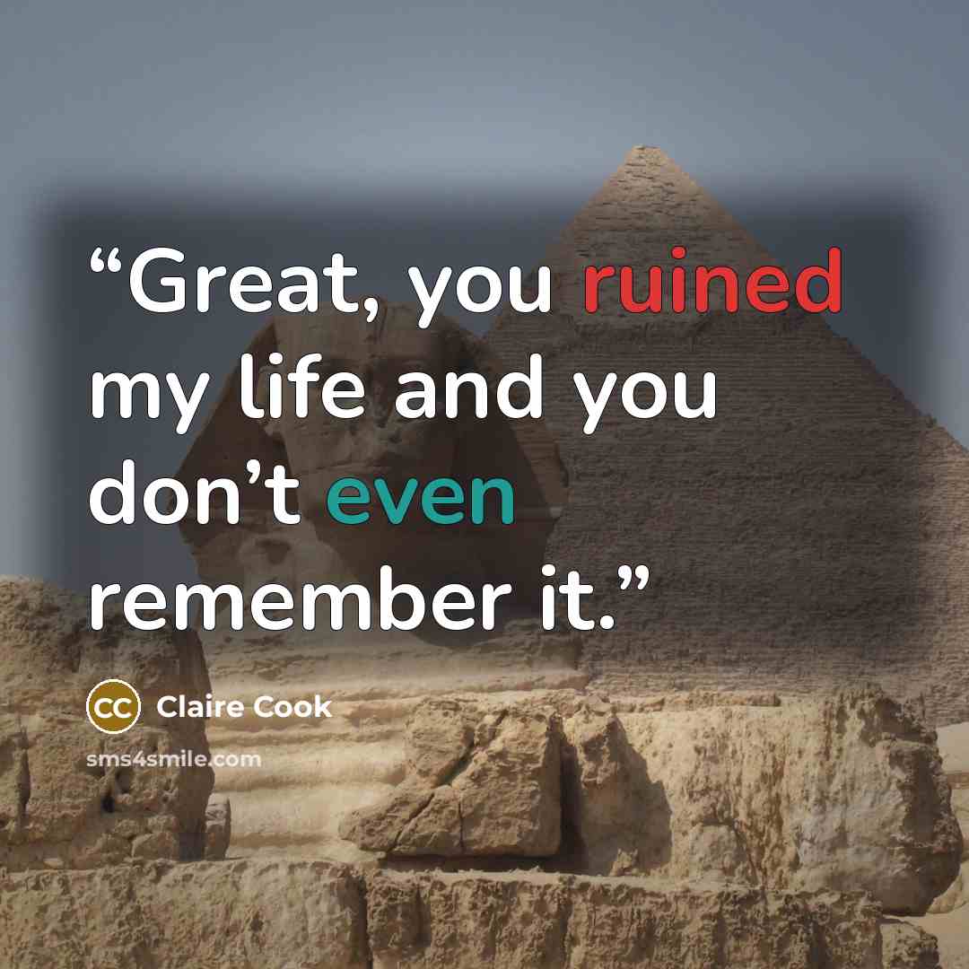 “Great, you ruined my life and you don’t even remember it.” quote by Claire Cook