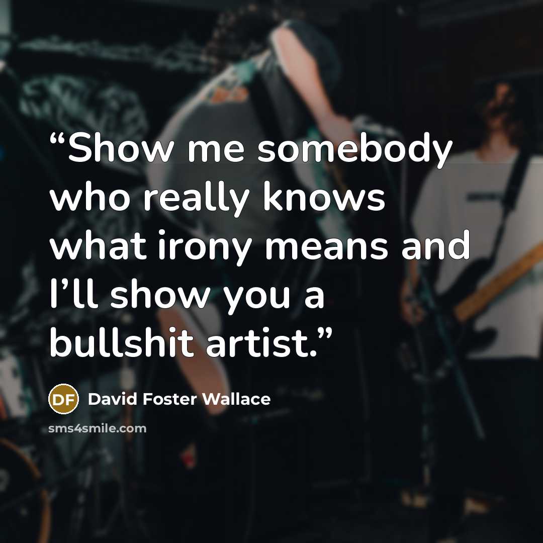 “Show me somebody who really knows what irony means and I’ll show you a bullshit artist.” quote by David Foster Wallace