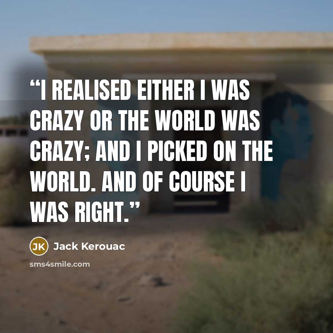 “I realised either I was crazy or the world was crazy; and I picked on the world. And of course I was right.” quote by Jack Kerouac