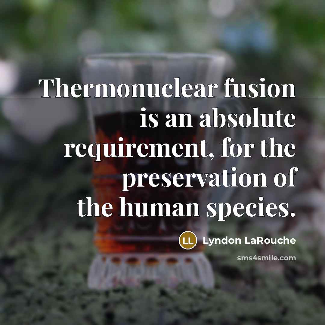 “Thermonuclear fusion is an absolute requirement, for the preservation of the human species.” quote by Lyndon LaRouche
