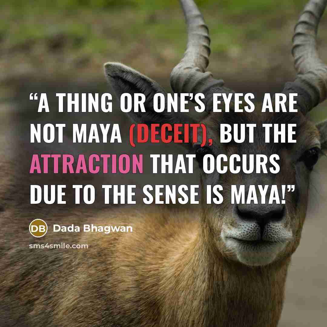 “A thing or one’s eyes are not maya (deceit), but the attraction that occurs due to the sense is maya!” quote by Dada Bhagwan
