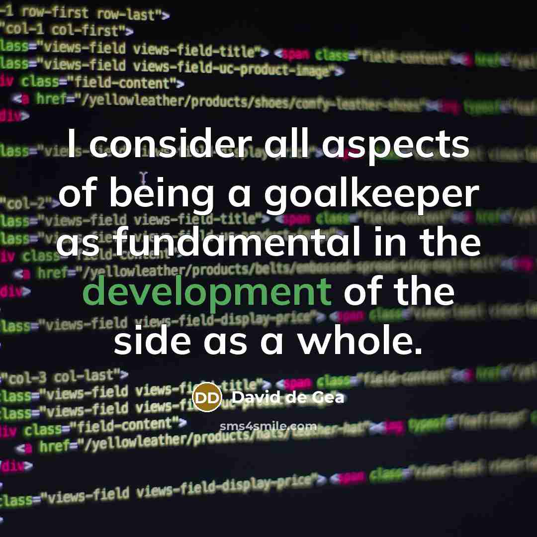 “I consider all aspects of being a goalkeeper as fundamental in the development of the side as a whole.” quote by David de Gea