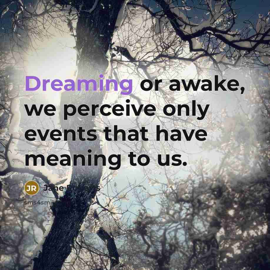 “Dreaming or awake, we perceive only events that have meaning to us.” quote by Jane Roberts