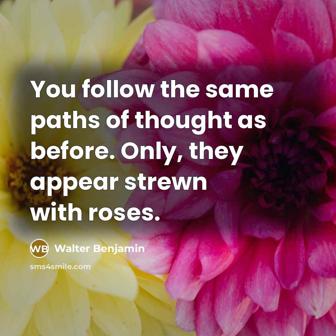 “You follow the same paths of thought as before. Only, they appear strewn with roses.” quote by Walter Benjamin
