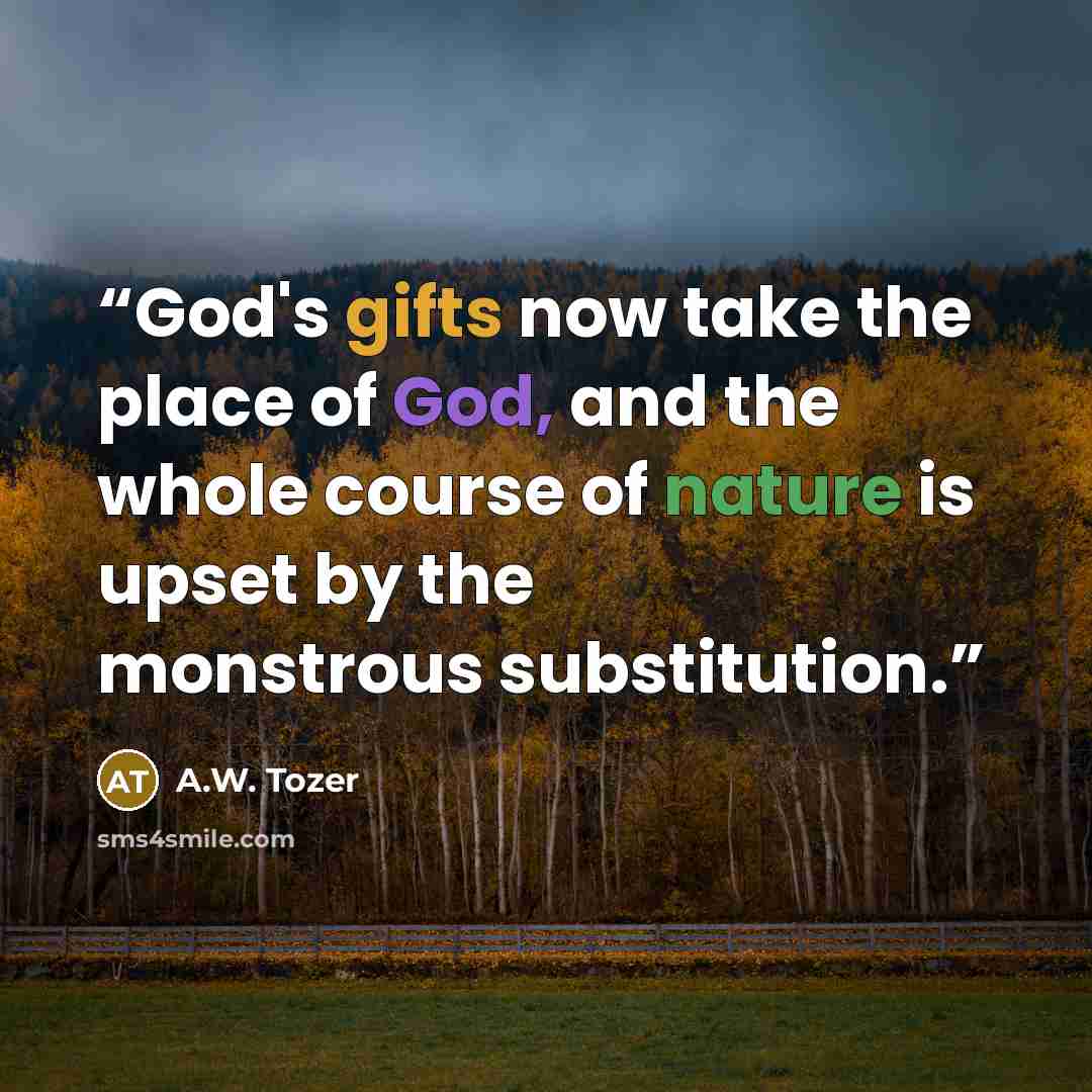 “God's gifts now take the place of God, and the whole course of nature is upset by the monstrous substitution.” quote by A.W. Tozer
