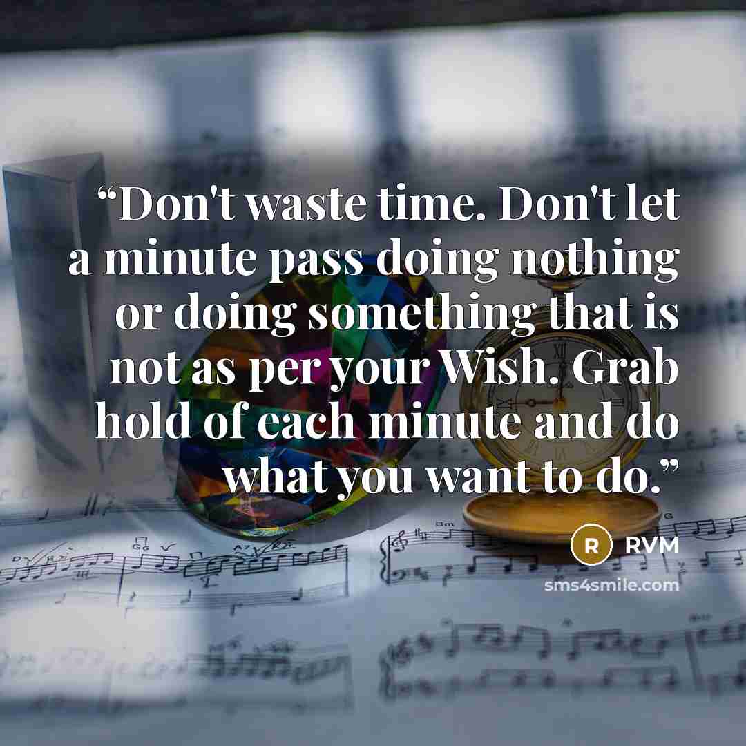 “Don't waste time. Don't let a minute pass doing nothing or doing something that is not as per your Wish. Grab hold of each minute and do what you want to do.” quote by RVM