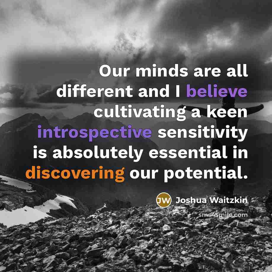 “Our minds are all different and I believe cultivating a keen introspective sensitivity is absolutely essential in discovering our potential.” quote by Joshua Waitzkin