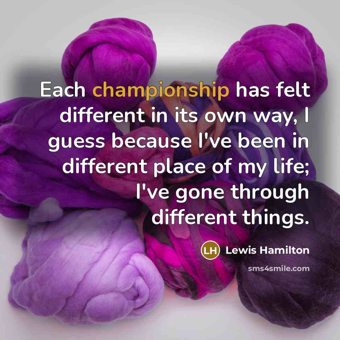 “Each championship has felt different in its own way, I guess because I've been in different place of my life; I've gone through different things.” quote by Lewis Hamilton