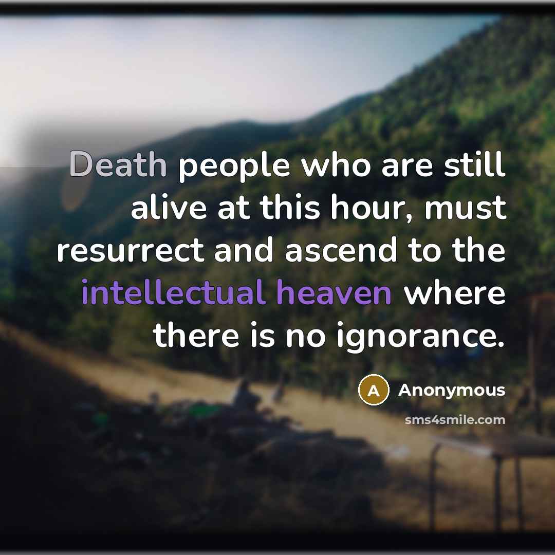 “Death people who are still alive at this hour, must resurrect and ascend to the intellectual heaven where there is no ignorance.” quote by Anonymous
