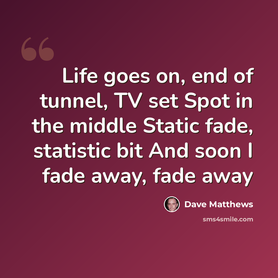 “Life goes on, end of tunnel, TV set Spot in the middle Static fade, statistic bit And soon I fade away, fade away” quote by Dave Matthews