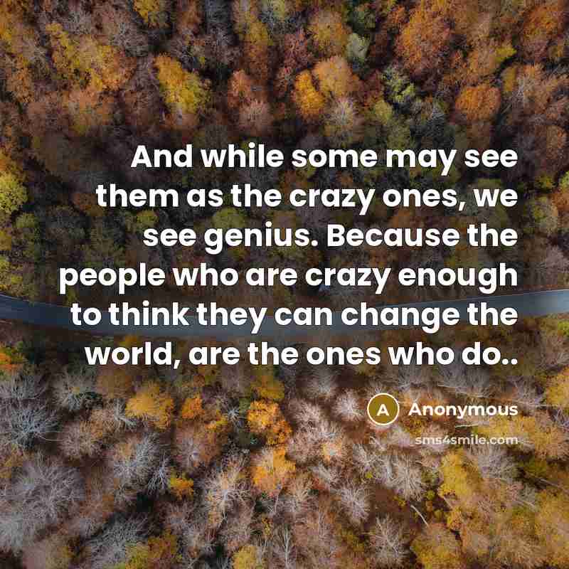 “And while some may see them as the crazy ones, we see genius. Because the people who are crazy enough to think they can change the world, are the ones who do..” quote by Anonymous