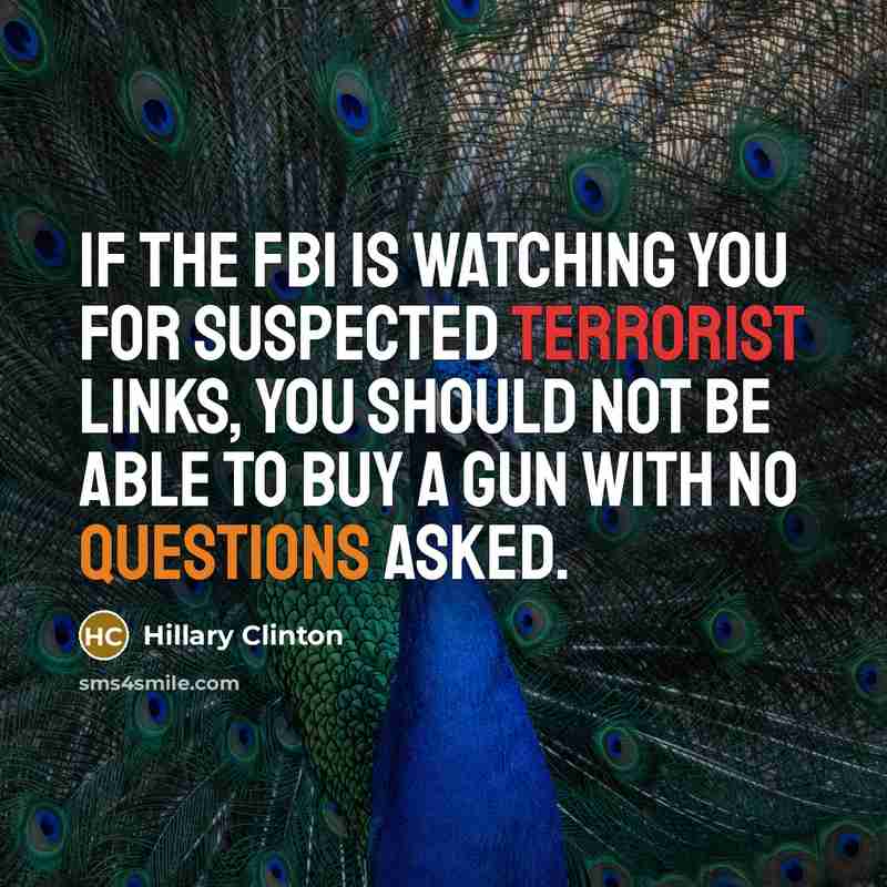 “If the FBI is watching you for suspected terrorist links, you should not be able to buy a gun with no questions asked.” quote by Hillary Clinton