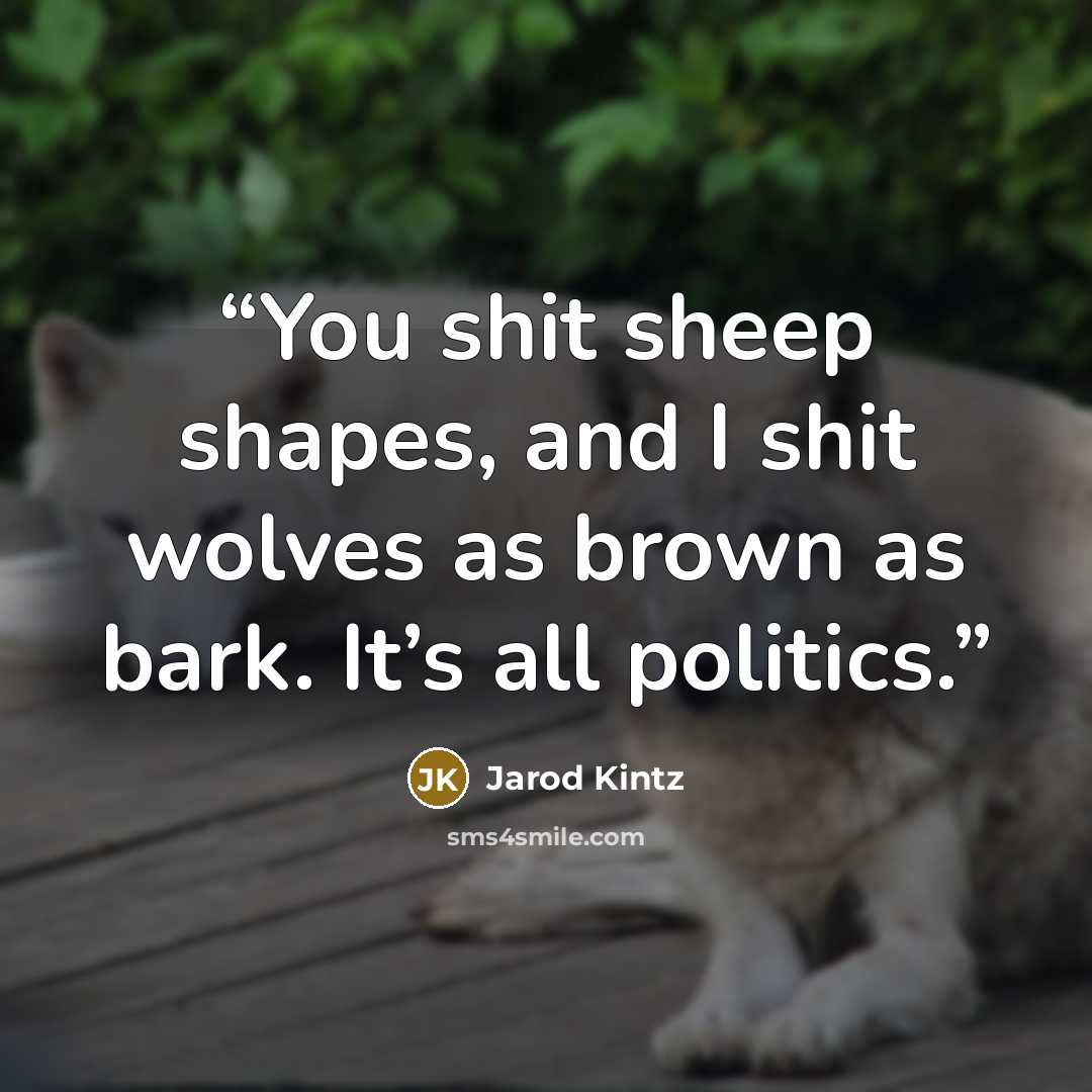 “You shit sheep shapes, and I shit wolves as brown as bark. It’s all politics.” quote by Jarod Kintz