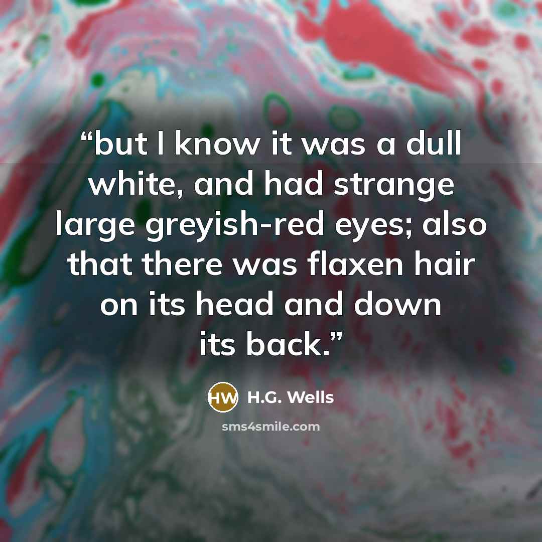 “but I know it was a dull white, and had strange large greyish-red eyes; also that there was flaxen hair on its head and down its back.” quote by H.G. Wells