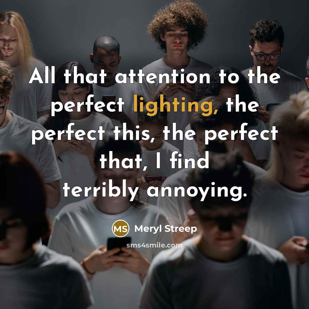 “All that attention to the perfect lighting, the perfect this, the perfect that, I find terribly annoying.” quote by Meryl Streep