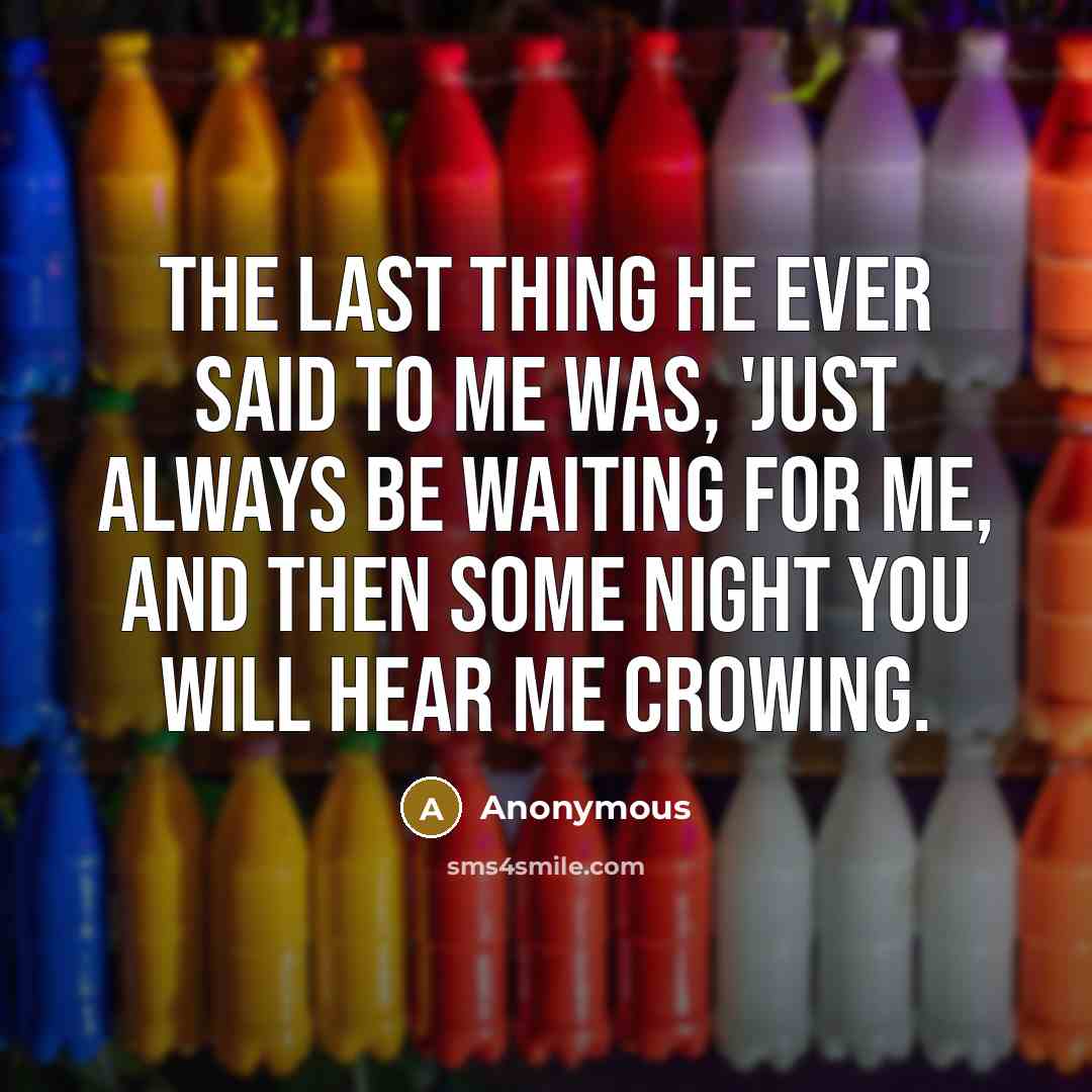 “The last thing he ever said to me was, 'Just always be waiting for me, and then some night you will hear me crowing.” quote by Anonymous
