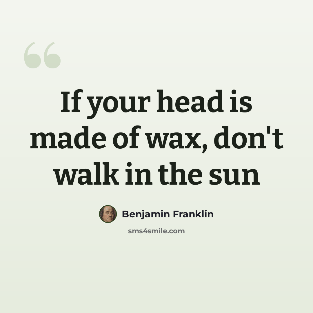 “If your head is made of wax, don't walk in the sun” quote by Benjamin Franklin