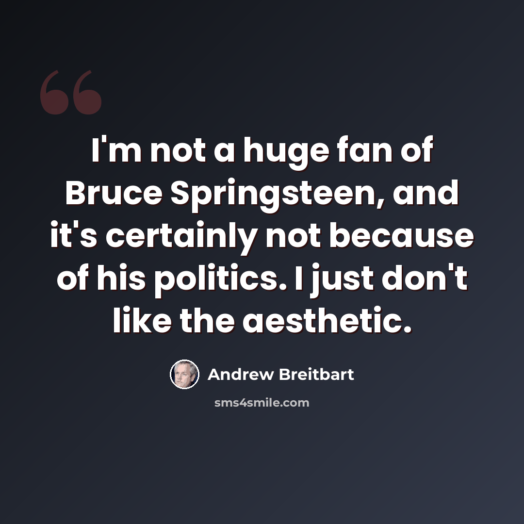 “I'm not a huge fan of Bruce Springsteen, and it's certainly not because of his politics. I just don't like the aesthetic.” quote by Andrew Breitbart