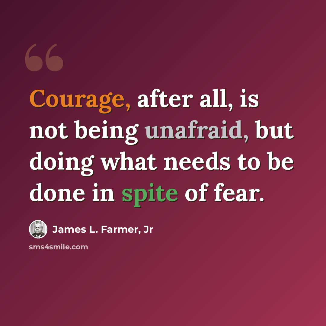 “Courage, after all, is not being unafraid, but doing what needs to be done in spite of fear.” quote by James L. Farmer, Jr