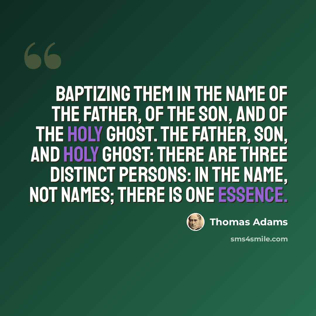 “Baptizing them in the name of the Father, of the Son, and of the Holy Ghost. The Father, Son, and Holy Ghost: there are three distinct persons: in the Name, not names; there is one essence.” quote by Thomas Adams