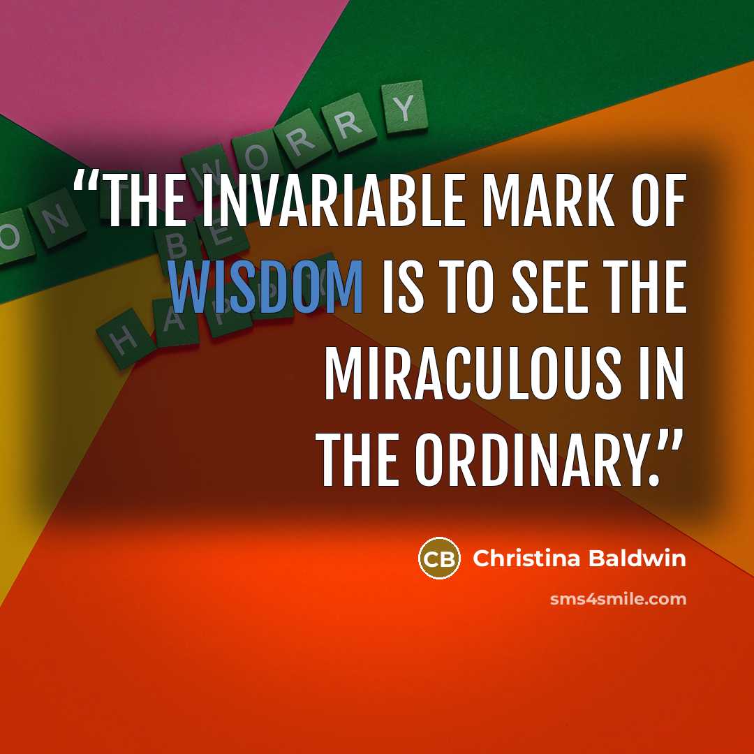 “The invariable mark of wisdom is to see the miraculous in the ordinary.” quote by Christina Baldwin
