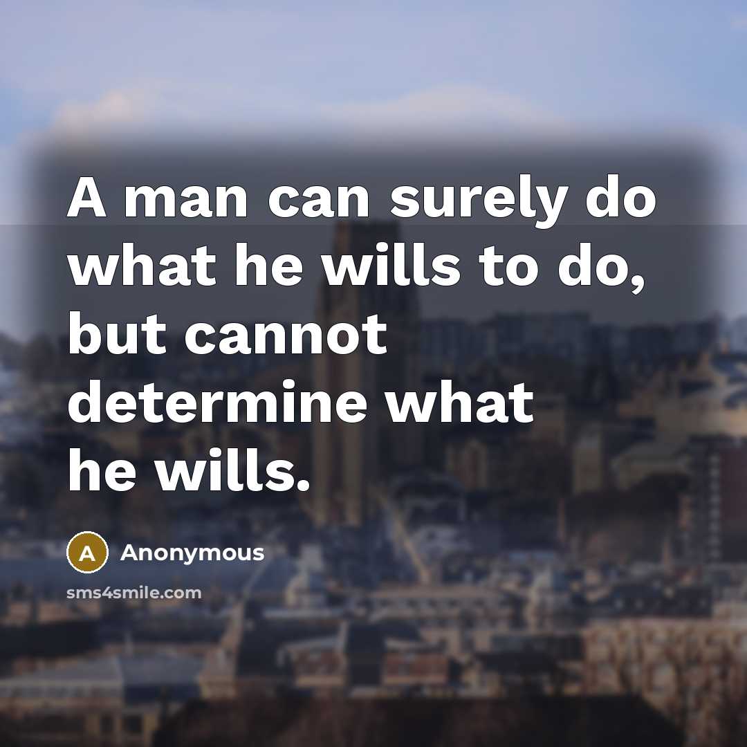 “A man can surely do what he wills to do, but cannot determine what he wills.” quote by Anonymous
