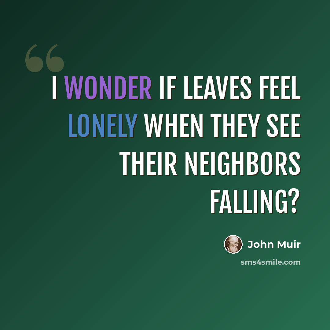 “I wonder if leaves feel lonely when they see their neighbors falling?” quote by John Muir