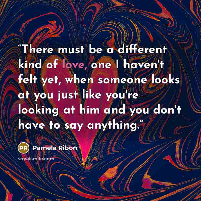 “There must be a different kind of love, one I haven't felt yet, when someone looks at you just like you're looking at him and you don't have to say anything.” quote by Pamela Ribon