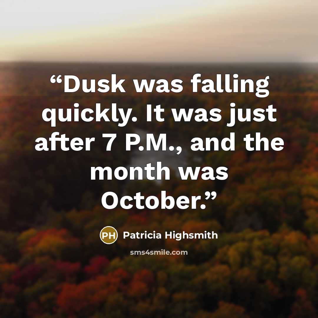“Dusk was falling quickly. It was just after 7 P.M., and the month was October.” quote by Patricia Highsmith