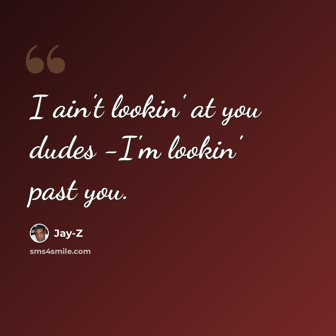 “I ain't lookin' at you dudes -I'm lookin' past you.” quote by Jay-Z