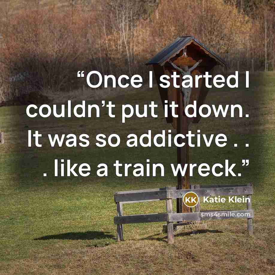 “Once I started I couldn’t put it down. It was so addictive . . . like a train wreck.” quote by Katie Klein