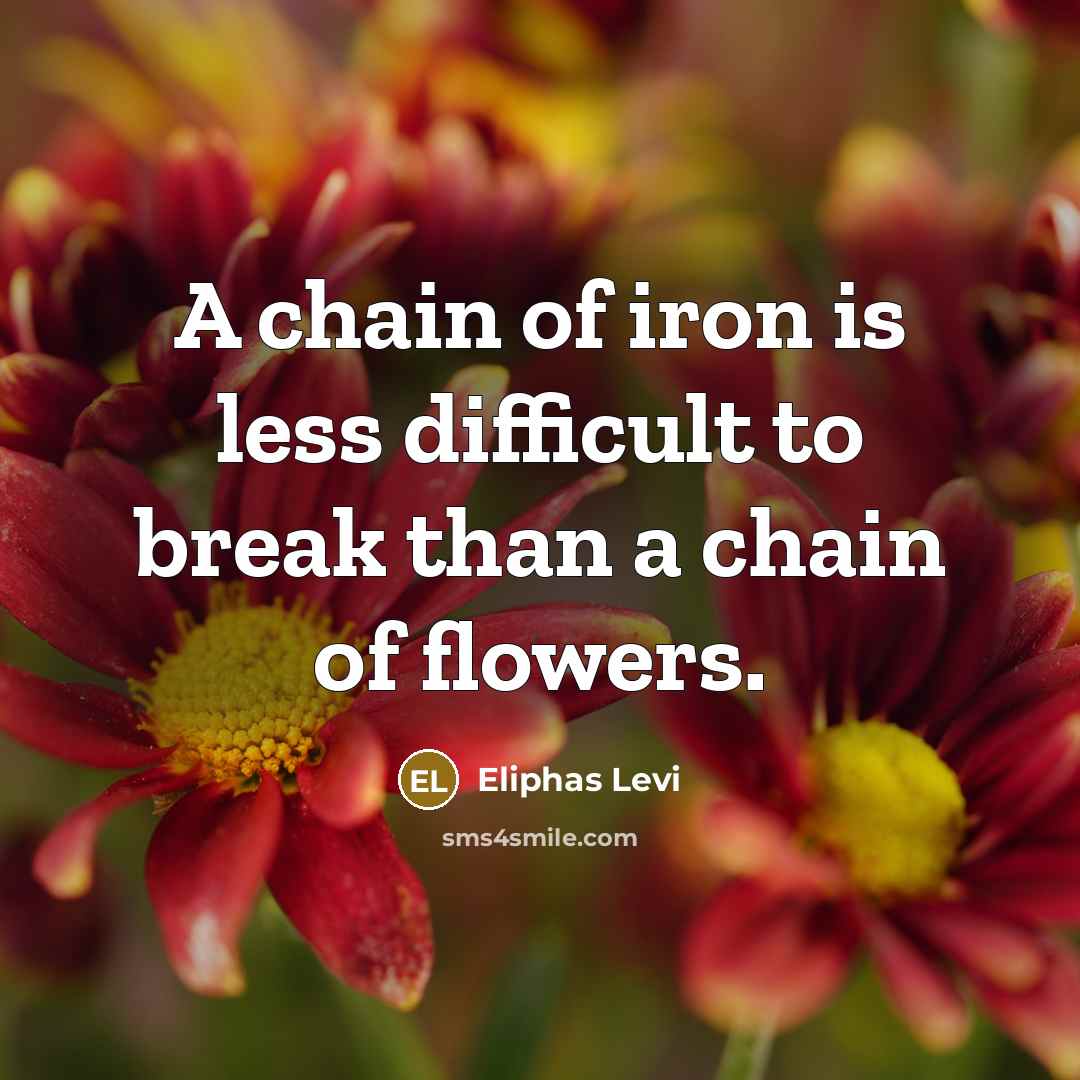 “A chain of iron is less difficult to break than a chain of flowers.” quote by Eliphas Levi