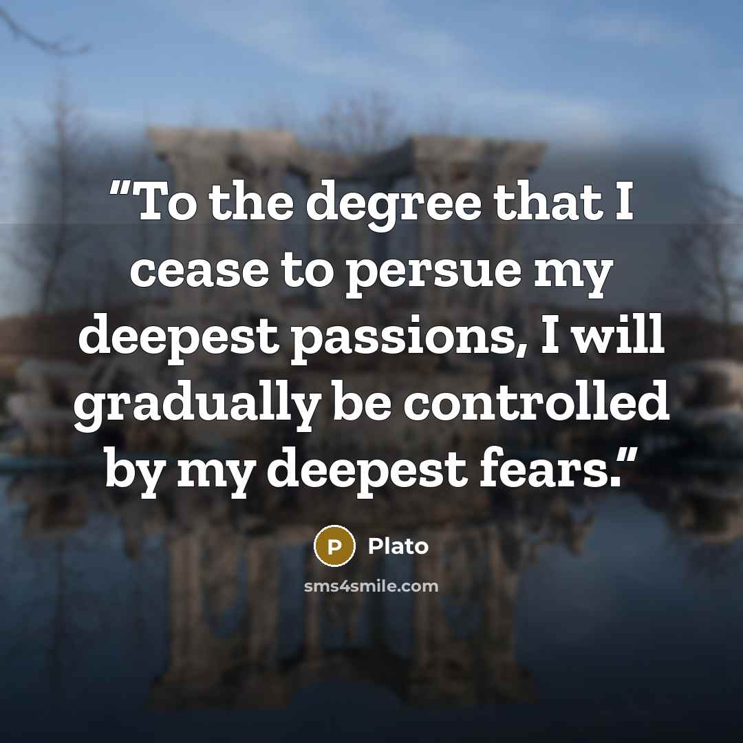 “To the degree that I cease to persue my deepest passions, I will gradually be controlled by my deepest fears.” quote by Plato