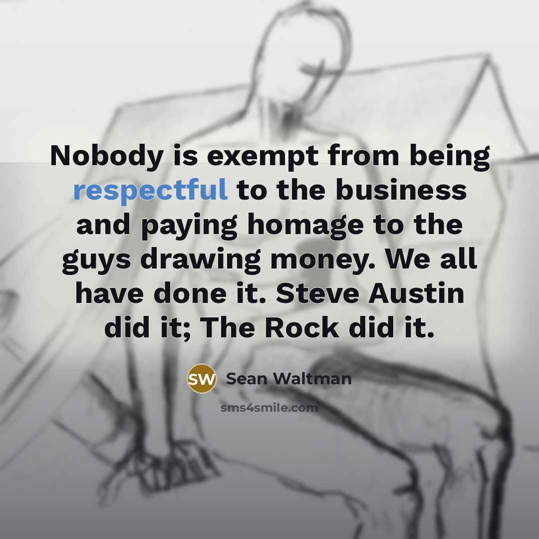 “Nobody is exempt from being respectful to the business and paying homage to the guys drawing money. We all have done it. Steve Austin did it; The Rock did it.” quote by Sean Waltman