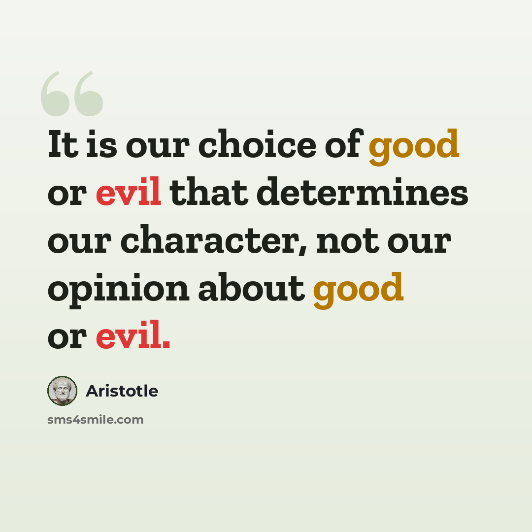 “It is our choice of good or evil that determines our character, not our opinion about good or evil.” quote by Aristotle