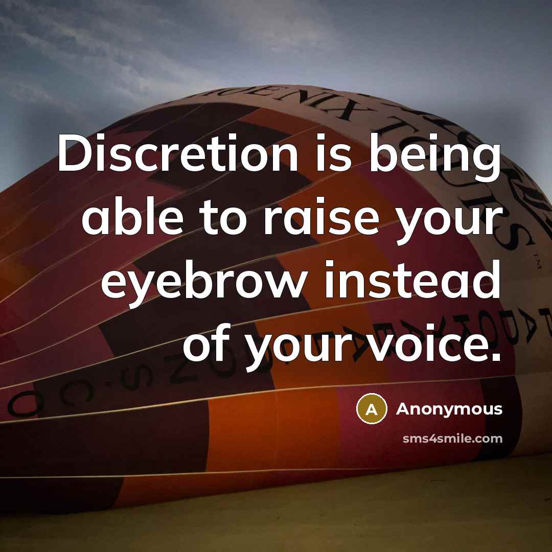 “Discretion is being able to raise your eyebrow instead of your voice.” quote by Anonymous