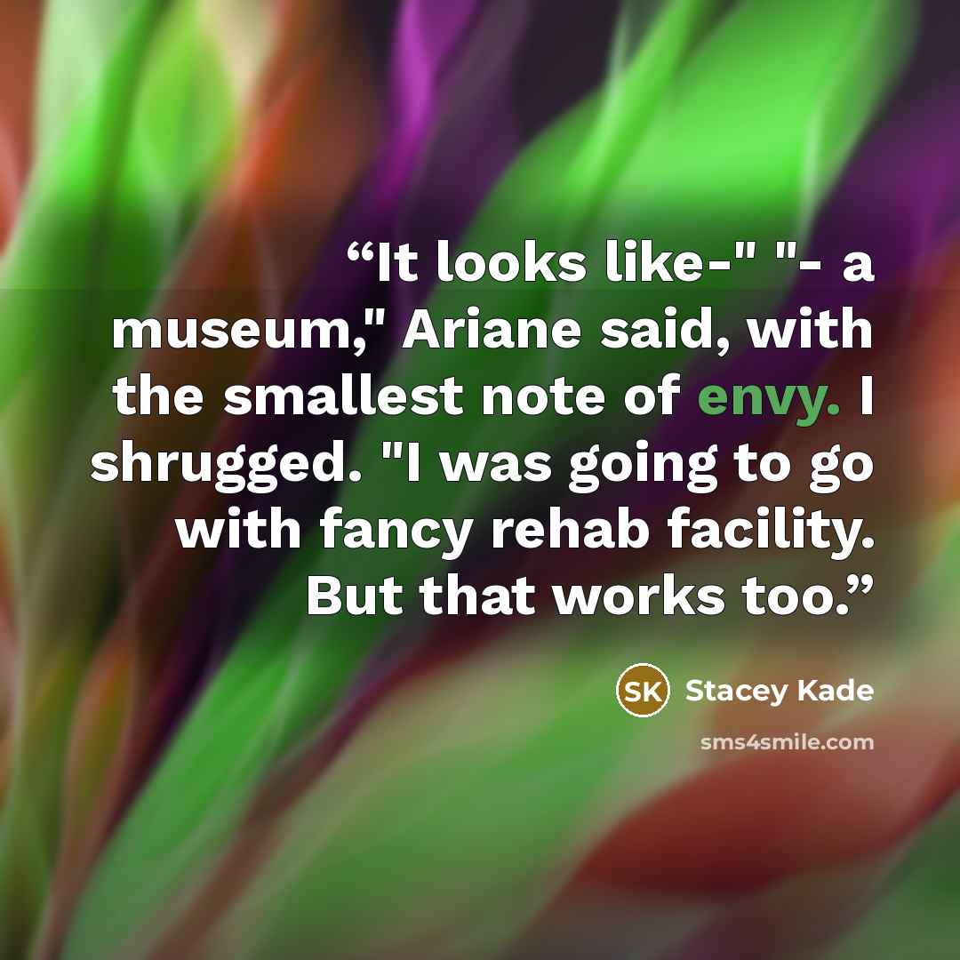 “It looks like-" "- a museum," Ariane said, with the smallest note of envy. I shrugged. "I was going to go with fancy rehab facility. But that works too.” quote by Stacey Kade