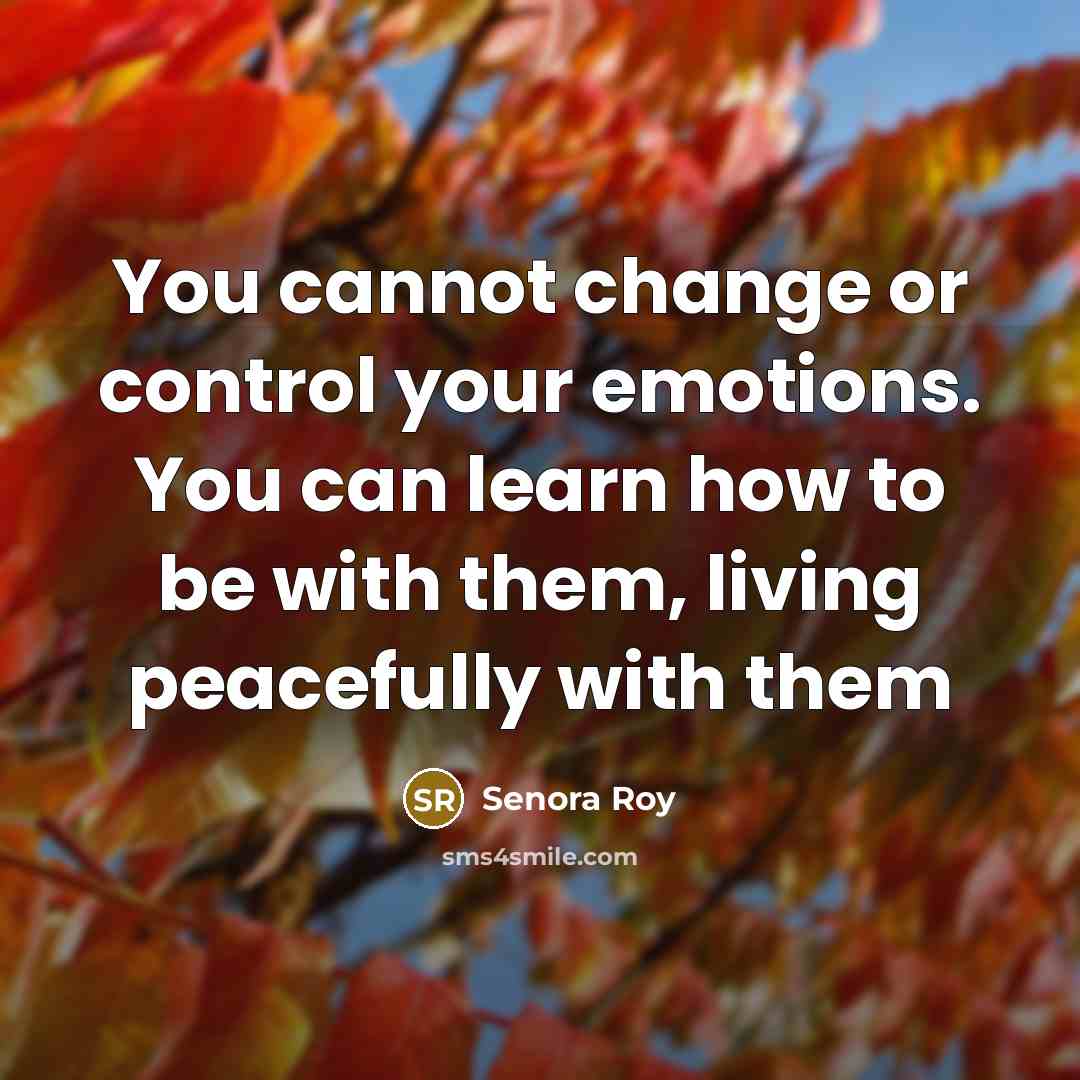 “You cannot change or control your emotions. You can learn how to be with them, living peacefully with them” quote by Senora Roy