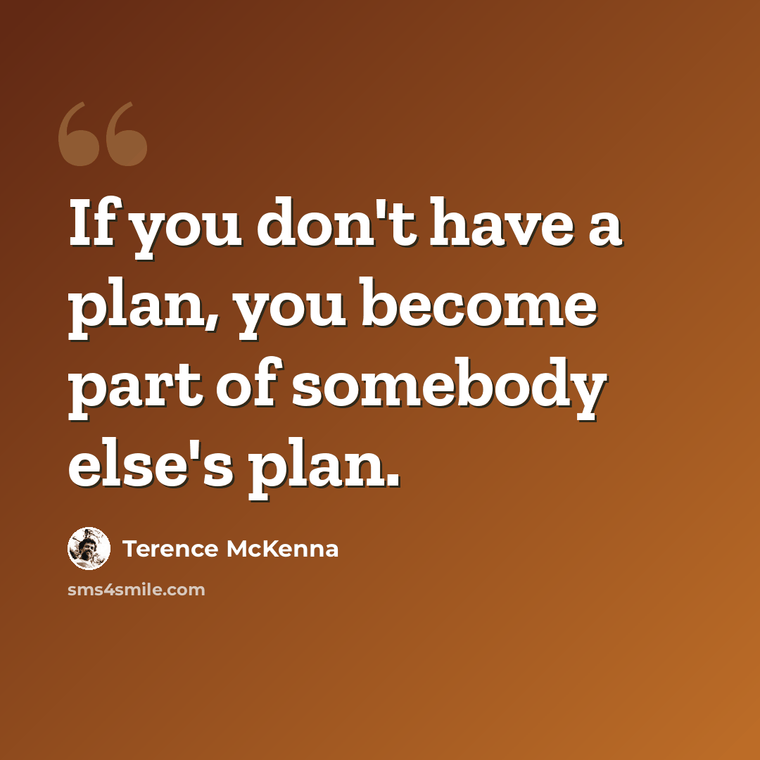 “If you don't have a plan, you become part of somebody else's plan.” quote by Terence McKenna