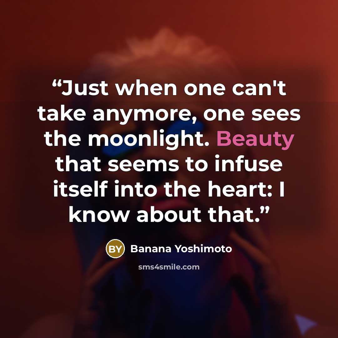 “Just when one can't take anymore, one sees the moonlight. Beauty that seems to infuse itself into the heart: I know about that.” quote by Banana Yoshimoto