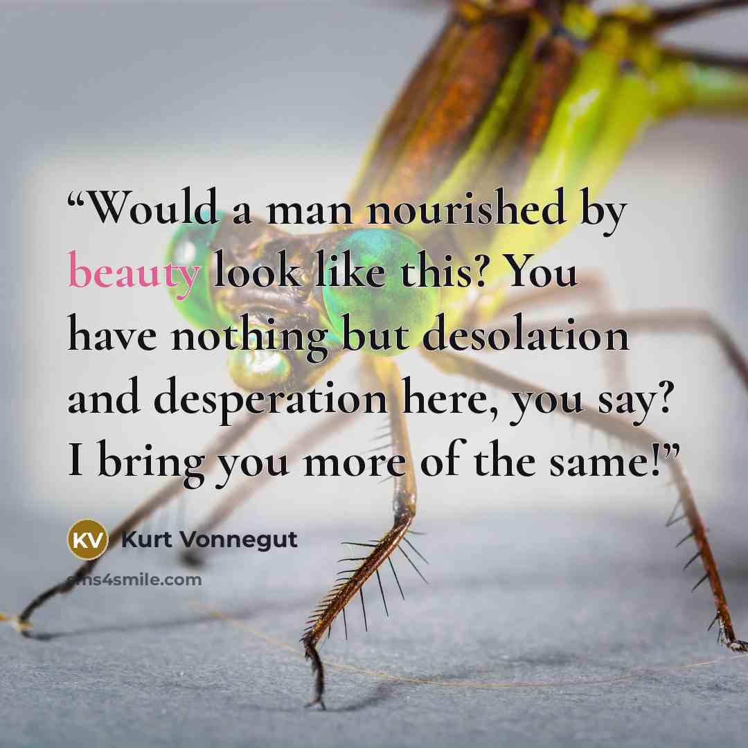 “Would a man nourished by beauty look like this? You have nothing but desolation and desperation here, you say? I bring you more of the same!” quote by Kurt Vonnegut