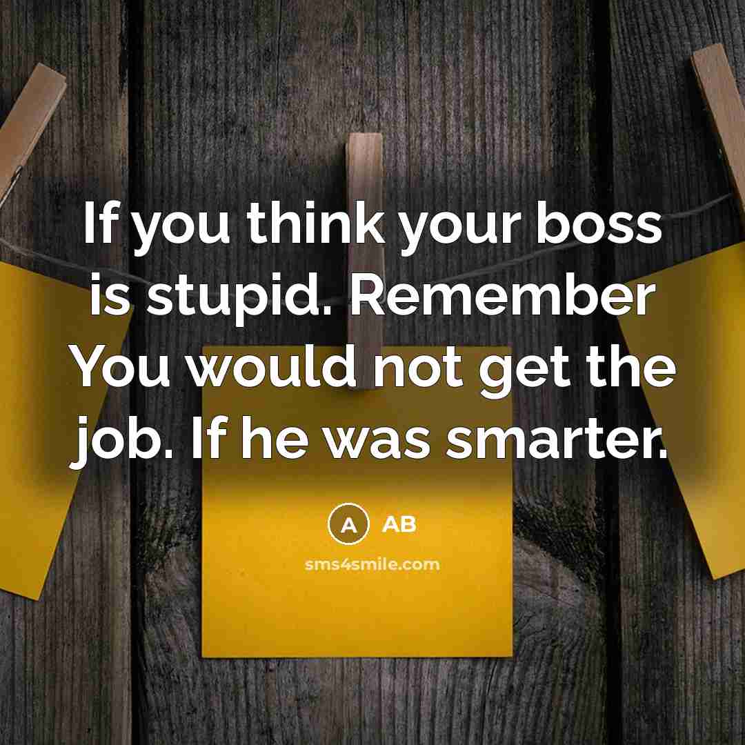“If you think your boss is stupid. Remember You would not get the job. If he was smarter.” quote by AB