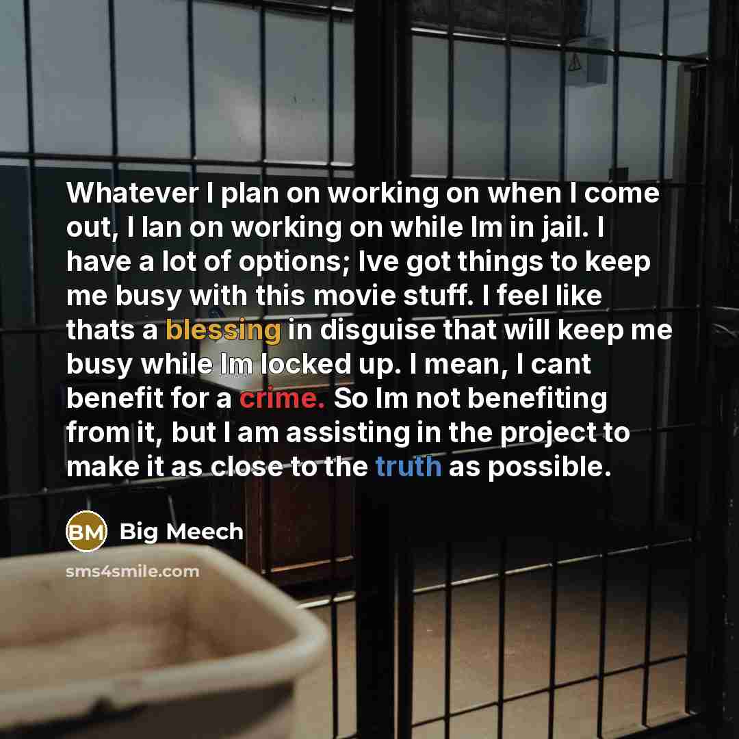 “Whatever I plan on working on when I come out, I lan on working on while Im in jail. I have a lot of options; Ive got things to keep me busy with this movie stuff. I feel like thats a blessing in disguise that will keep me busy while Im locked up. I mean, I cant benefit for a crime. So Im not…” quote by Big Meech