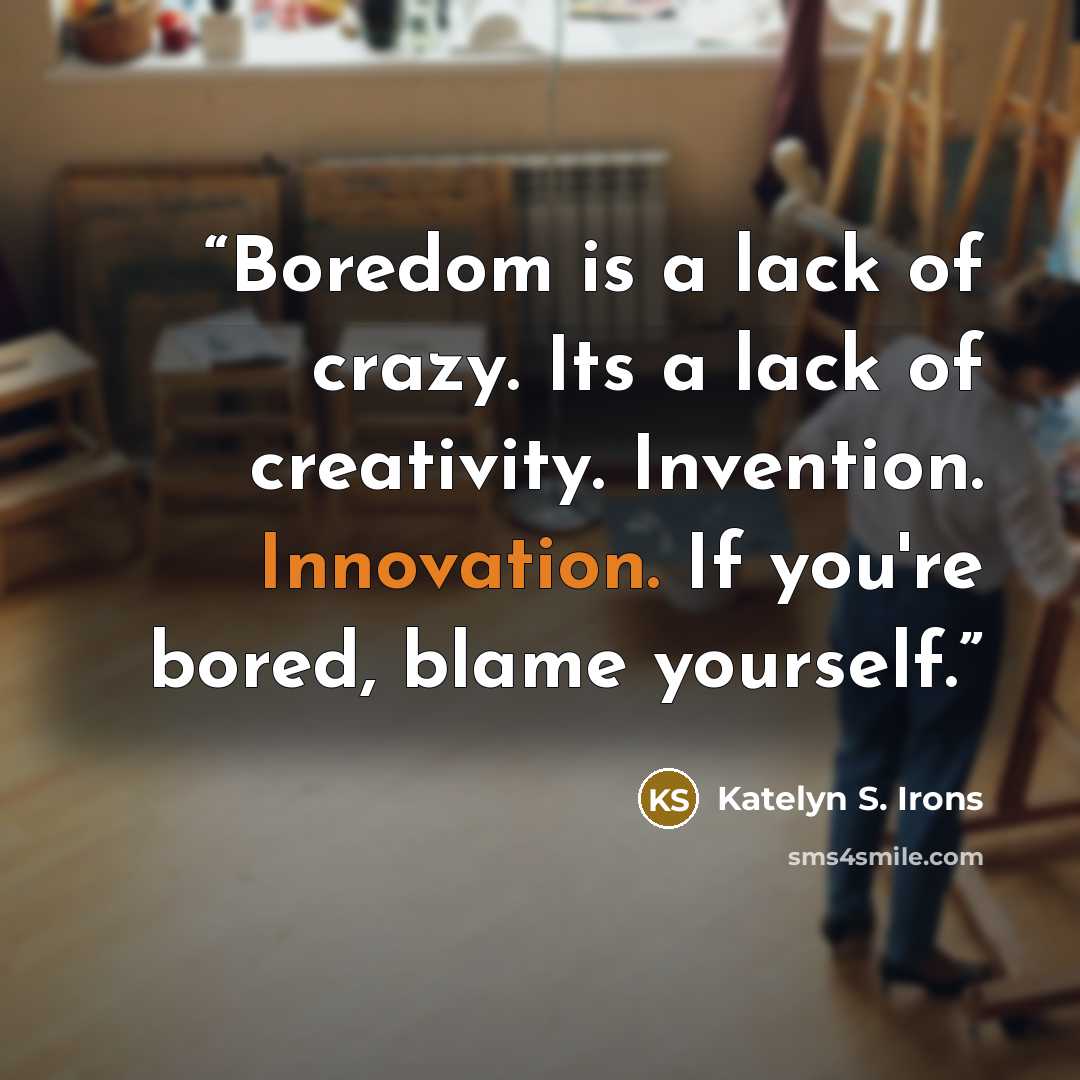 “Boredom is a lack of crazy. Its a lack of creativity. Invention. Innovation. If you're bored, blame yourself.” quote by Katelyn S. Irons